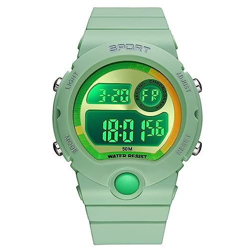 Armbanduhr für Kinder, Jungen, digital, Sport, Multifunktionsuhr, wasserdicht, Chronograph für den Außenbereich, mit LED-Licht, Alarm, Geschenk, verte, Gurt von findtime