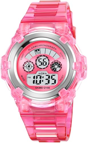 Kinderuhr Mädchen Jungen Sport Digital Uhr für Kinder Transparent 5ATM Wasserdicht Kinder Armbanduhr mit Wecker Datum Stoppuhr Sports Outdoor Uhren LED Licht von findtime