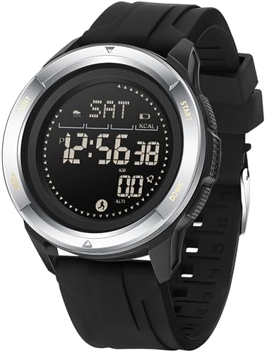 Kompass Digitale Militär Uhr für Herren Damen Gummi Armbanduhren mit Metronom Schrittzähler Duale Zeitzone Timer Stoppuhr 5ATM wasserdichte Digitaluhren von findtime