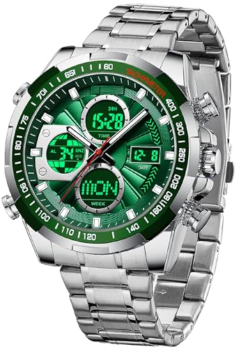 Luxus Herren Uhren Edelstahl Gold Armbanduhr Männer mit Alarm Timer Datum Stoppuhr 5ATM wasserdichte Digitale Analoguhr Business Elegant von findtime