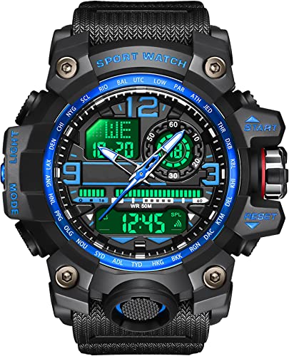 findtime Militär Große Armbanduhr Herren Uhren Analog Digitaluhr 5 ATM wasserdichte Outdoor Taktische Sportuhr mit Wecker Datum 12/24H LED Stoppuhr für Männer Jungen Silikonband von findtime