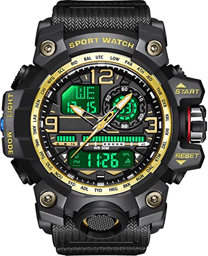 findtime Militär Große Armbanduhr Herren Uhren Analog Digitaluhr 5 ATM wasserdichte Outdoor Taktische Sportuhr mit Wecker Datum 12/24H LED Stoppuhr für Männer Jungen Silikonband von findtime