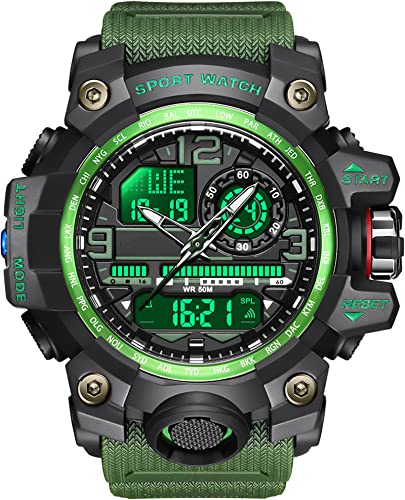 findtime Militär Große Armbanduhr Herren Uhren Analog Digitaluhr 5 ATM wasserdichte Outdoor Taktische Sportuhr mit Wecker Datum 12/24H LED Stoppuhr für Männer Jungen Silikonband von findtime