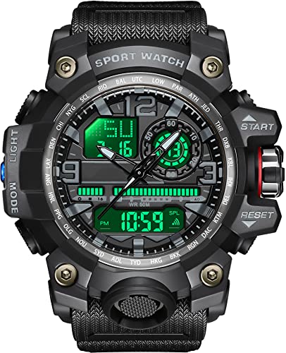 findtime Militär Große Armbanduhr Herren Uhren Analog Digitaluhr 5 ATM wasserdichte Outdoor Taktische Sportuhr mit Wecker Datum 12/24H LED Stoppuhr für Männer Jungen Silikonband von findtime