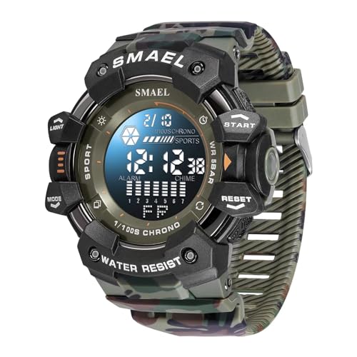 Militär Uhr Digital Herren Armbanduhr Digitaluhr Military Watch Tactical Herrenuhr Outdoor Stoppuhr Sport Chronograph Herren Wecker Vibration 5 ATM Wasserdicht Jungen Sportuhr Männer Schwarz Grün von findtime