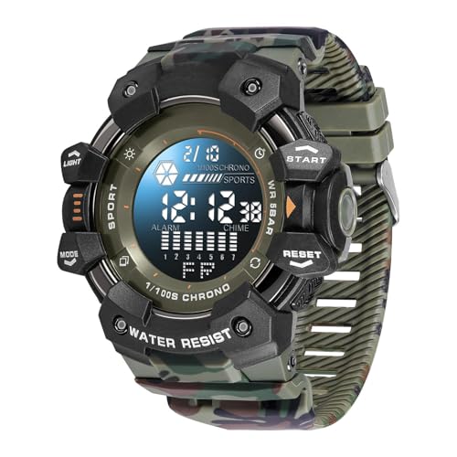Militär Uhr Digital Herren Armbanduhr Digitaluhr Military Watch Tactical Herrenuhr Outdoor Stoppuhr Sport Chronograph Herren Wecker Vibration 5 ATM Wasserdicht Jungen Sportuhr Männer Schwarz Grün von findtime