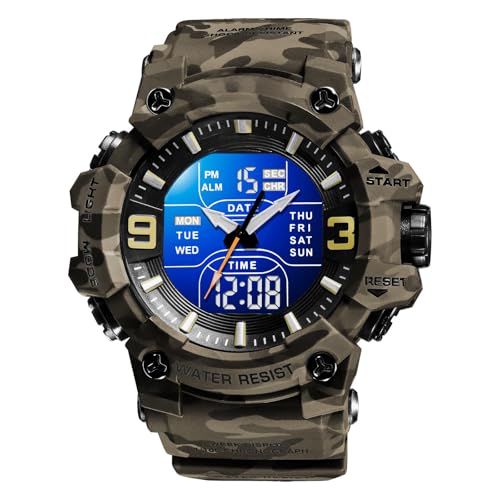 Militär Uhr Digitaluhr Herren Digital Armbanduhr 5 ATM Wasserdicht Military Watch Tactical Herrenuhr Schwarz Grün Jungen Sportuhr Männer Outdoor Chronograph Herren Stoppuhr Sport Wecker Vibration von findtime