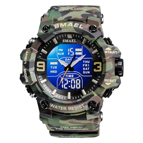 Militär Uhr Digitaluhr Herren Digital Armbanduhr 5 ATM Wasserdicht Military Watch Tactical Herrenuhr Schwarz Grün Jungen Sportuhr Männer Outdoor Chronograph Herren Stoppuhr Sport Wecker Vibration von findtime