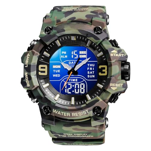 Militär Uhr Digitaluhr Herren Digital Armbanduhr 5 ATM Wasserdicht Military Watch Tactical Herrenuhr Schwarz Grün Jungen Sportuhr Männer Outdoor Chronograph Herren Stoppuhr Sport Wecker Vibration von findtime