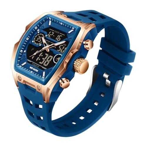 Militär Uhr Digitaluhr Herren wasserdichte Herrenarmbanduhren Outdoor Uhr Herren mit LED-Leuchtdisplay Analogen Zeigern und Digitalen Zahlen von findtime