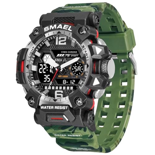 Militär Uhr Herren Armbanduhr Camouflage Digitaluhr 5 ATM Wasserdicht Military Watch Tactical Outdoor Digital Herrenuhr Schwarz Grün Jungen Sportuhr Männer Chronograph Herren Stoppuhr Sport Wecker von findtime