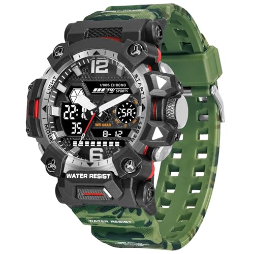 Militär Uhr Herren Armbanduhr Camouflage Digitaluhr 5 ATM Wasserdicht Military Watch Tactical Outdoor Digital Herrenuhr Schwarz Grün Jungen Sportuhr Männer Chronograph Herren Stoppuhr Sport Wecker von findtime