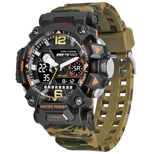 Militär Uhr Herren Armbanduhr Camouflage Digitaluhr 5 ATM Wasserdicht Military Watch Tactical Outdoor Digital Herrenuhr Schwarz Grün Jungen Sportuhr Männer Chronograph Herren Stoppuhr Sport Wecker von findtime