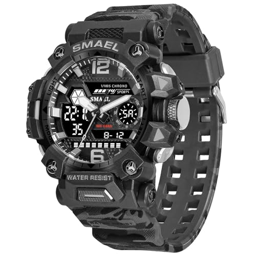 Militär Uhr Herren Armbanduhr Camouflage Digitaluhr 5 ATM Wasserdicht Military Watch Tactical Outdoor Digital Herrenuhr Schwarz Grün Jungen Sportuhr Männer Chronograph Herren Stoppuhr Sport Wecker von findtime