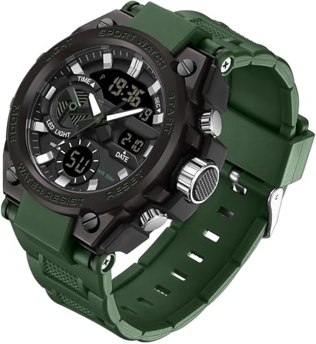 Militär Uhr Herren Armbanduhr Multifunktions Analog Digitale Sportuhr mit Stoppuhr Wecker Jungen 5ATM Wasserdicht Army Herren Uhren mit Beleuchtung Datum und Wochentag Casual Sport Watch von findtime