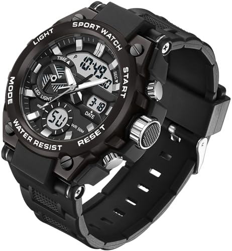 Militär Uhr Herren Armbanduhr Multifunktions Analog Digitale Sportuhr mit Stoppuhr Wecker Jungen 5ATM Wasserdicht Army Herren Uhren mit Beleuchtung Datum und Wochentag Casual Sport Watch von findtime