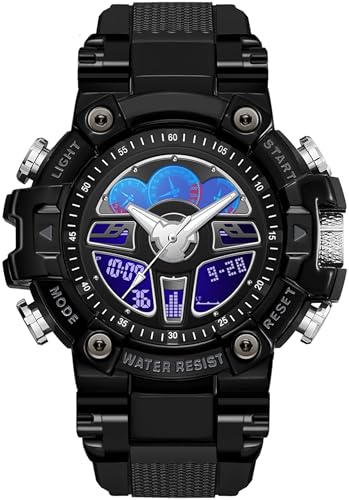 Militär Uhr Herren Digitale Armbanduhr Sportuhr Outdoor Taktische Uhren 5ATM Wasserdicht LED Analog Digitaluhr mit Wecker Datum Countdown Stoppuhr 12/24H Watch für Männer Jungen Großes Ziffernblatt von findtime