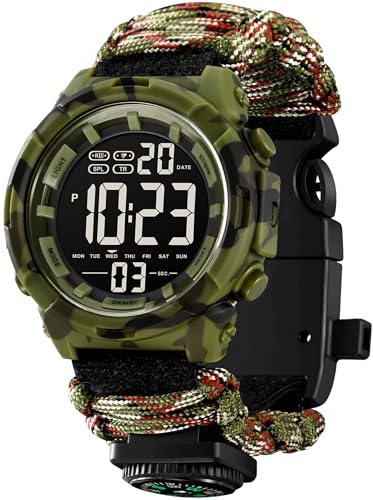 Militär Uhr Herren Sport Armbanduhr Herren Digital 5ATM Wasserdicht Outdoor Uhr Sportuhr Digital Uhr Armband Männer Military Watch Camouflage LED Chronograph 12/24 Stunden Coutdown Taktische Uhren von findtime