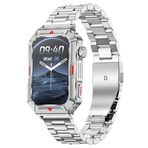 Militär Uhr Smartwatch Herren Tactical Watch Military Edelstahl Armband Gesundheitsuhr Telefonfunktion Wasserdicht Sport Outdoor Fitness Tracker Grün Schwarz Fitnessuhr Blutdruckmessung Schrittzähler von findtime