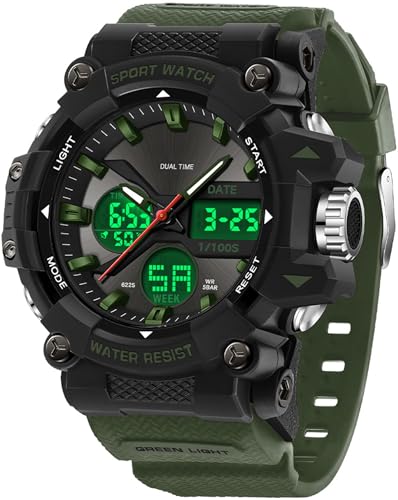 Militär Uhren Herren Digitale Armbanduhr Outdoor Analoge Digitaluhr für Herren Jungen Multifunktionale Sportuhr Wecker Military Watches for Men Tactical Digital Watch LED 5ATM Wasserdicht von findtime