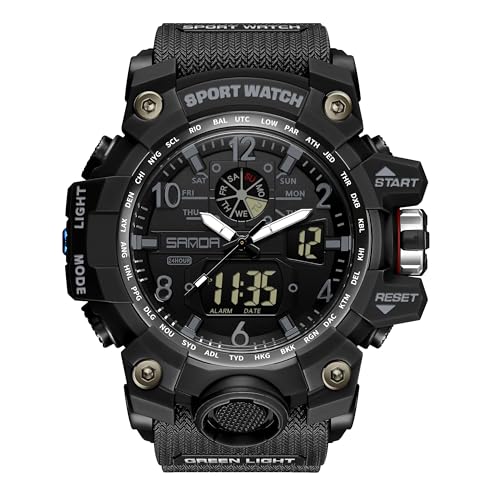 Militär Uhren Sportuhren für Herren Armbanduhr Herrenuhr Digital Uhr Tactical Watches for Men Outdoor Digitaluhr für Jungen LED-Leuchtdisplay mit Analogen Zeigern und Digitalen Zahlen,Schwarz von findtime