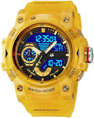 Militäruhr Herren Gelb Armbanduhr Analog Digitale Sportuhr Bunte Outdoor Großes Zifferblatt Datum und Tag Anzeig von findtime