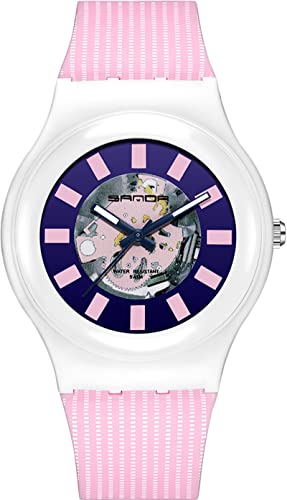 findtime Rosa Damenuhr Buntes Farbiges Design Armbanduhr für Frauen 9ATM Wasserdicht Sportliche Outdoor Analog Quarzuhr Silikon von findtime