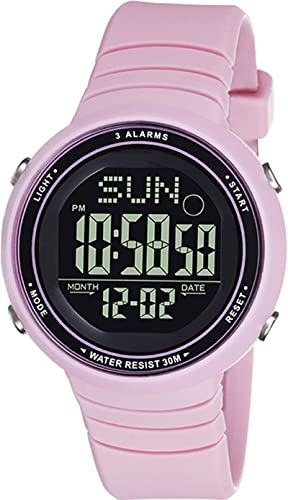 Rosa Digital Kinderuhr für Mädchen Jungen, Sport Outdoor Armbanduhr Wasserdicht Multifunktionsuhr Quarz mit Silikonband LED-Licht Datum von findtime