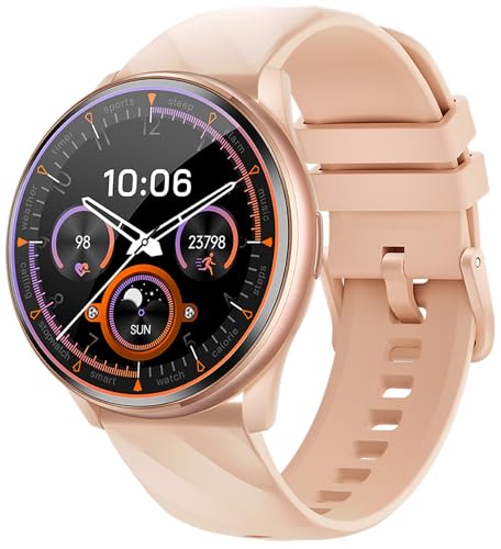 Rosa Smartwatch Damen Herren Rund Leichte Fitnessuhr mit Bluetooth Anrufe 100+ Sportmodi Pulsuhr Schlafmonitor Armbanduhr für Android iOS von findtime