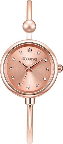 Rosegold Damenuhr Minimalist Mode Elegant Design mit Diamant Strass Roségold Analog Quarz Armreif Armbanduhr Schmuck Spangenuhr Armkette Edelstahl Mesh von findtime