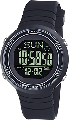 Schwarz Digital Kinderuhr für Mädchen Jungen, Sport Outdoor Armbanduhr Wasserdicht Multifunktionsuhr Quarz mit Silikonband LED-Licht Datum von findtime