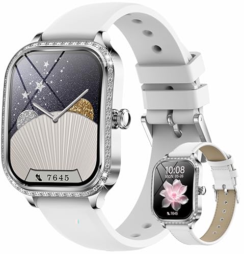 Smartwatch Damen Elegant Design mit Strasssteine, 1.75" Damenuhr mit Bluetooth Anrufe Herzfrequenz Schlafmonitor IP68 Fitnessuhr für Android iOS von findtime
