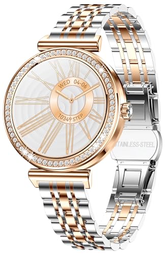 Smartwatch Damen mit telefonfunktion Herzfrequenz Schlafmonitor Schrittzähler IP68 Wasserdicht Elegant Fitness Tracker Luxuriös Aktivitätstracker Klein Gold von findtime