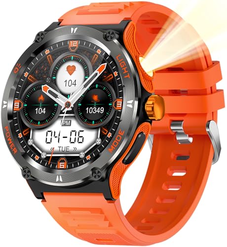 Smartwatch Kompass Militär Uhr, Robust Smart Watch mit LED Taschenlampe Telefonfunktion 24H Herzfrequenz Outdoor Fitnessuhr für Android iOS von findtime