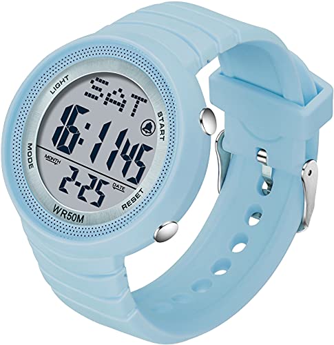 findtime Sport Digital Uhren 50M Wasserdicht Armbanduhr mit LED Hintergrundbeleuchtung Digitaluhr Damen Herren Duale Zeitzone Stoppuhr Countdown Militär Uhr Candy Farbe Wecker Kalender Blau von findtime