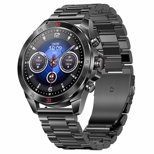 Smartwatch Herren Silber Gold Schwarz Metallarmband Edelstahl Armband Gesundheitsuhr mit Blutdruckmessung Fitnessuhr mit Telefonfunktion Telefonieren Bluetooth Pulsuhr Android IOS Whatsapp Funktion von findtime