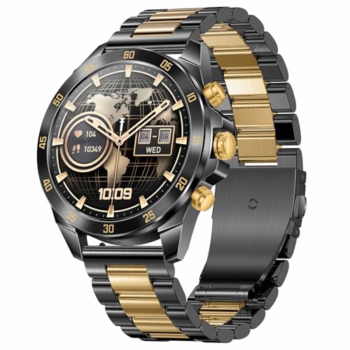 Smartwatch Herren Silber Gold Schwarz Metallarmband Edelstahl Armband Gesundheitsuhr mit Blutdruckmessung Fitnessuhr mit Telefonfunktion Telefonieren Bluetooth Pulsuhr Android IOS Whatsapp Funktion von findtime