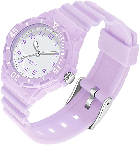 findtime Uhr Damen Analog Quarz Armbanduhr 5ATM wasserdichte Damenuhr Plastik Lichtschluckend Beleuchtend Sportuhr für Frauen Uhren Mädchen Jungen Candy Farbe Bunt Kids Watch Lila von findtime