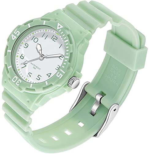 findtime Uhr Damen Analog Quarz Armbanduhr 5ATM wasserdichte Damenuhr Plastik Lichtschluckend Beleuchtend Sportuhr für Frauen Uhren Mädchen Jungen Grün Bunt Kids Watch von findtime