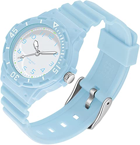 findtime Uhr Damen Analog Quarz Armbanduhr 5ATM wasserdichte Damenuhr Plastik Lichtschluckend Beleuchtend Sportuhr für Frauen Uhren Mädchen Jungen Candy Farbe Bunt Kids Watch Blau von findtime