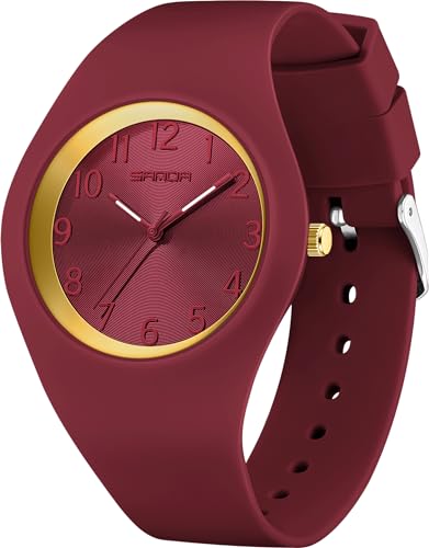 Uhr Damen Armbanduhr Gold Analog Quarz Damenuhr Silikonarmband 5ATM Wasserdicht Leuchtende Sportliche Kinderuhr Mädchen Jungen Damen Uhren Große Ziffern Watches for Women Analog Sportuhren Frauen von findtime