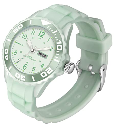 Uhr Damen Armbanduhr Mädchen Damenuhren Armbanduhr Jungen 5ATM Wasserdicht Damenarmbanduhr Damenuhr mit Silikonarmband Schwesternuhr Analog Quarz Woche Süße Farbe Buntfarbig Kinderuhr Junge von findtime