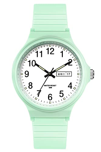 Uhr Damen Armbanduhr Teenager Mädchen 5ATM Wasserdicht Analog Quarz Damenuhr mit Silikonarmband Woche Datum Bonbonfarbene Süße Farbe Buntfarbig Watch für Kinderuhr Junge Kinder Uhren für Jungs Frauen von findtime