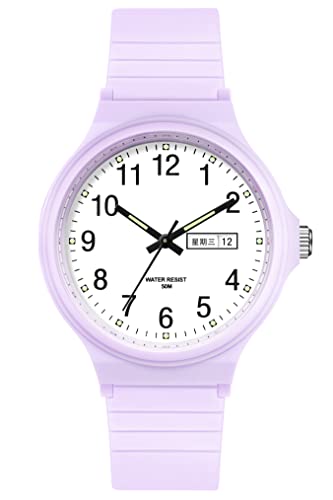Uhr Damen Armbanduhr Teenager Mädchen 5ATM Wasserdicht Analog Quarz Damenuhr mit Silikonarmband Woche Datum Bonbonfarbene Süße Farbe Buntfarbig Watch für Kinderuhr Junge Kinder Uhren für Jungs Frauen von findtime