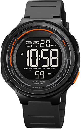 Uhr Herren Digital Sport 5ATM Wasserdicht Sport Digitale Armbanduhr mit Stoppuhr Datum LED-Licht Kalender Wecker Coutdown 12/24 Stunden Coole Uhren für Männer Schwarz Weiß von findtime