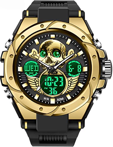 findtime Uhr Herren Schädel Design Coole Militär Herrenuhr Digital Tactical Watch Sport Outdoor Armbanduhr für Männer 5 ATM wasserdichte 12/24H/Wecker/Kalender/Stoppuhr/Stoßfest von findtime