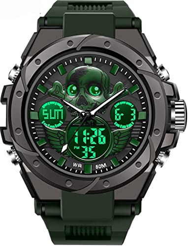 findtime Uhr Herren Schädel Design Coole Militär Herrenuhr Digital Tactical Watch Sport Outdoor Armbanduhr für Männer 5 ATM wasserdichte 12/24H/Wecker/Kalender/Stoppuhr/Stoßfest von findtime