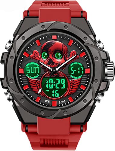 findtime Uhr Herren Schädel Design Coole Militär Herrenuhr Digital Tactical Watch Sport Outdoor Armbanduhr für Männer 5 ATM wasserdichte 12/24H/Wecker/Kalender/Stoppuhr/Stoßfest von findtime