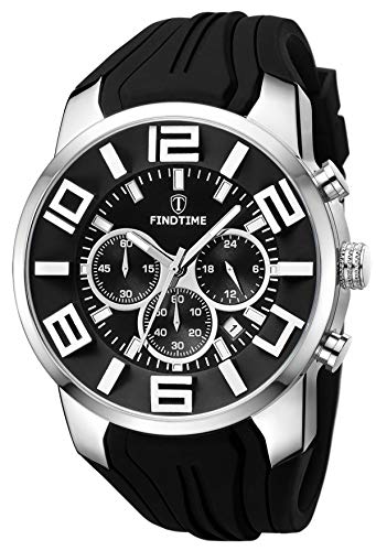 findtime Chronographen Herren Schwarz Herrenuhren Uhr Sportuhr Armbanduhr Männer Cool Analog Quarz Datum Kalender 3 ATM Wasserdicht Militär Outdoor Laufen Chronograph Quarzuhr Casual von findtime