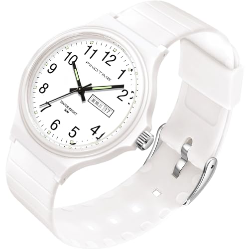 Uhren Damen Analog Quarz Armbanduhr für Damen Große Zahlen Senioren 5ATM Wasserdicht Frauen Uhren Buntfarbig Silikon Kinder Uhr mit Datum Woche Leuchtzifferblatt Junge Mädchen Sport Watch von findtime